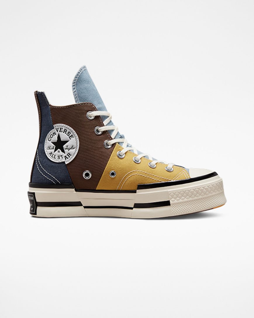 Men\'s Converse Chuck 70 Plus Material Mashup High Top Shoes Brown / Navy | AU 15940P